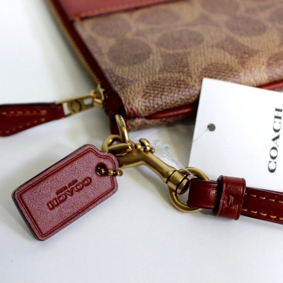 Coach Tan Rust Colorblock Coated Canvas Signature Small Wristlet - Picture 3 of 4